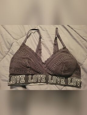 LOVE Lace Convertible Bralette with Elastic Logo Band - Mauve Gray